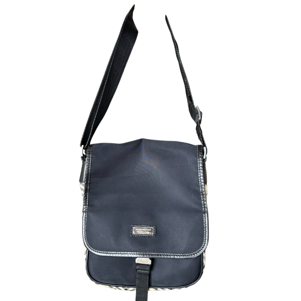 Burberry Men’s Black Label Classic Nova Check Messenger Bag Nylon/Leather Trim